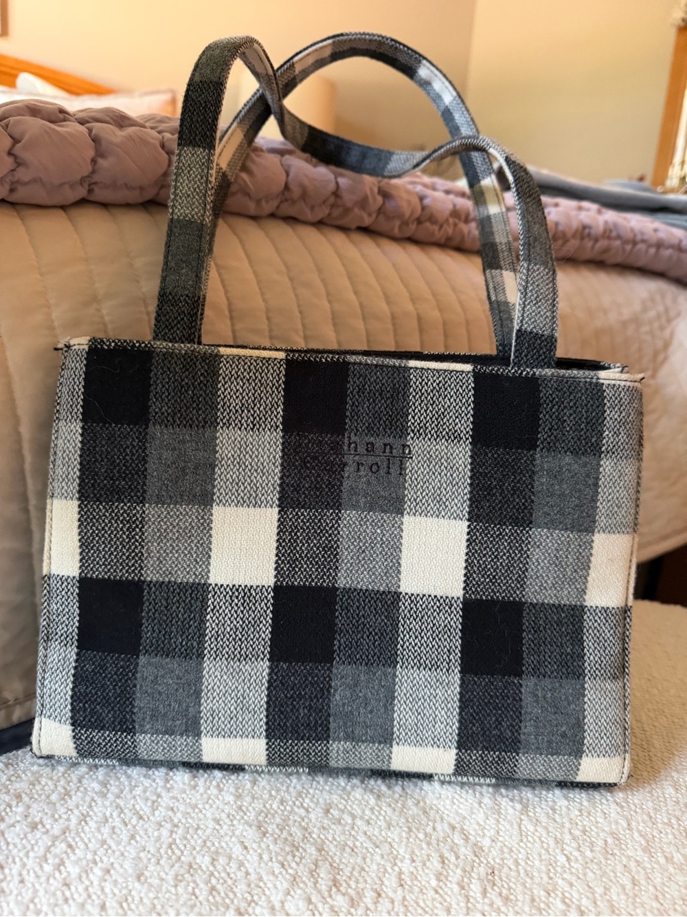 Diahann Carroll buffalo plaid fabric hand bag